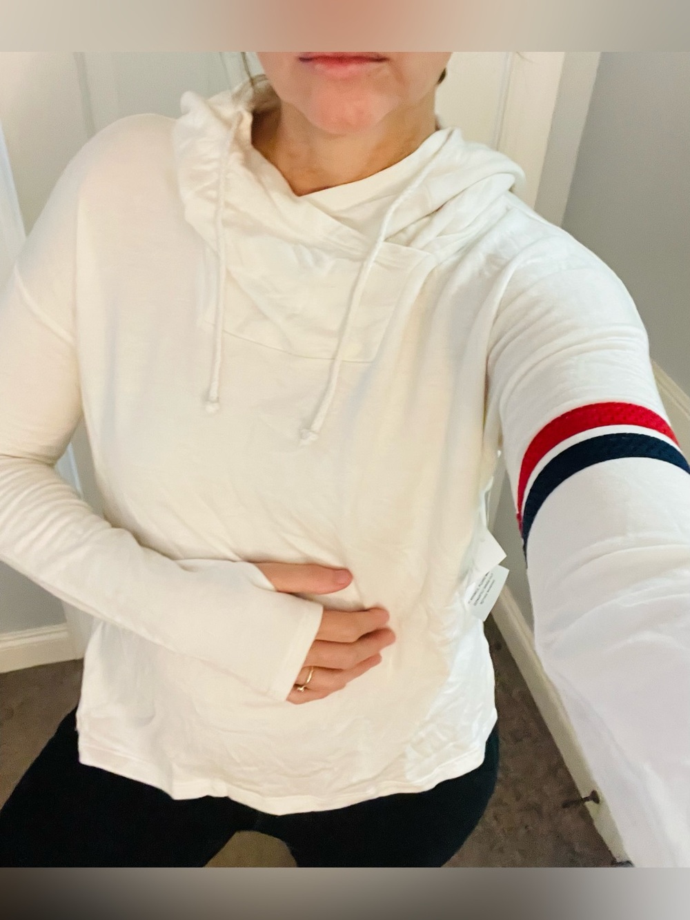 Splits59 White Hoodie with Red & Navy Sleeve Stripes